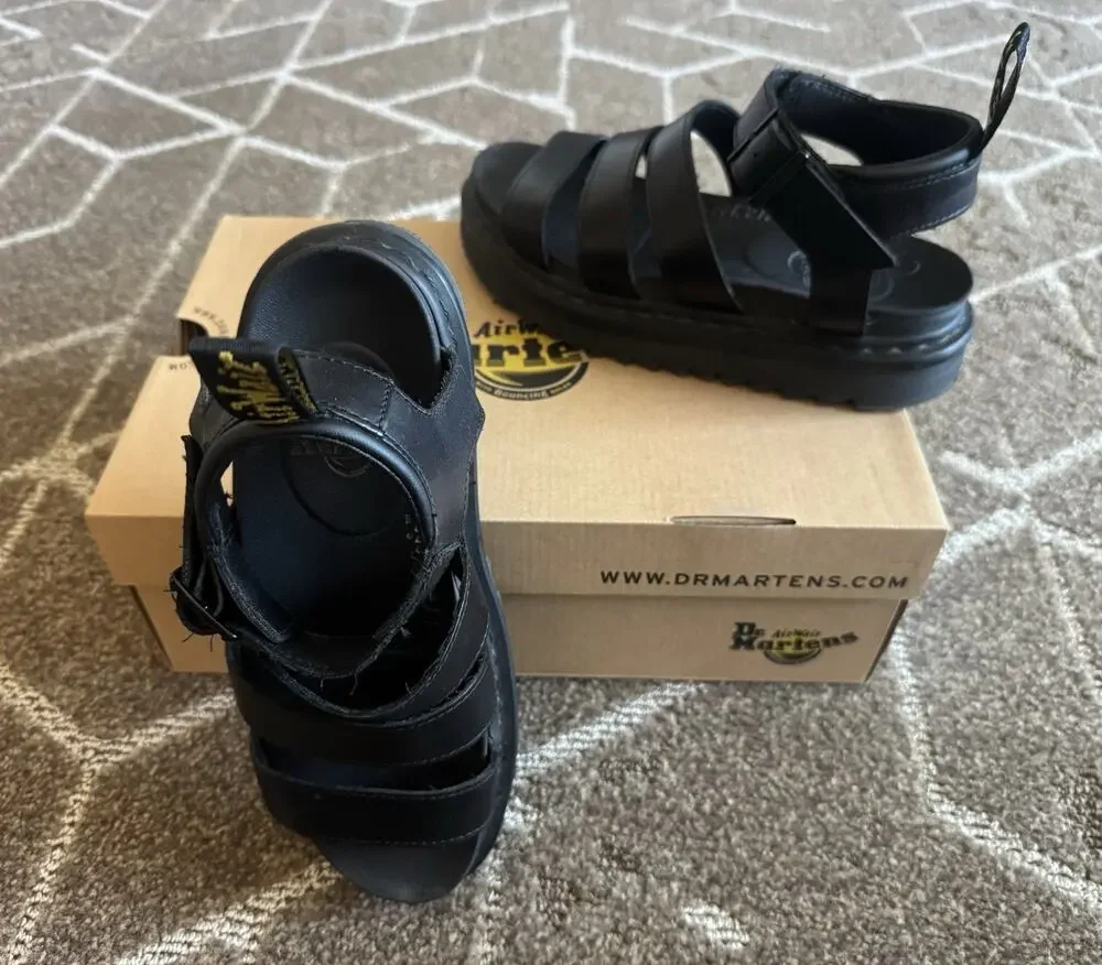 Dr. Martens Air Wair Blaire Brando Athena Leather Strap Sandals Black Sz 7 38